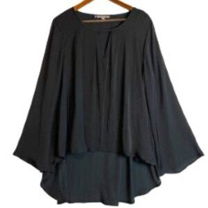 JENNIFER LOPEZ BLACK TUNIC BLOUSE HIGH-LOW HEM LONG SLEEVE SIZE XL